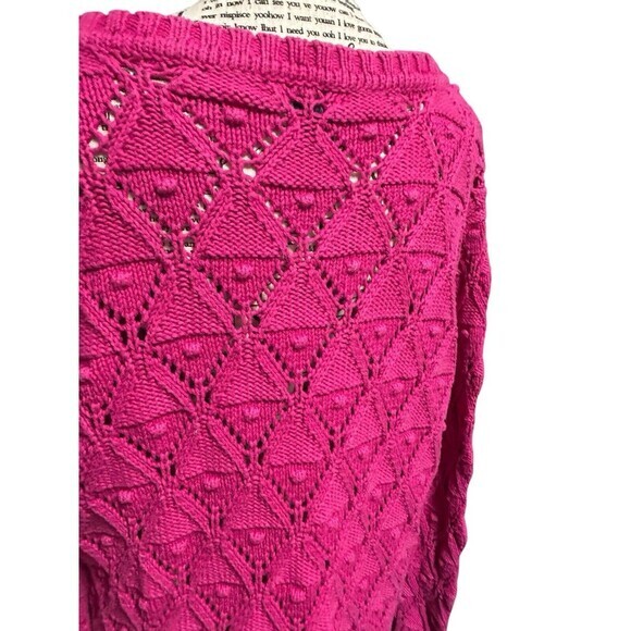Tommy Hilfiger Womens Sz XL Sweater Long Sleeves Fuchsia Pink Open Knit Pattern - Picture 5 of 7